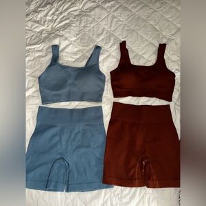 Two-Piece Ribbed Knit Set in Rust and Blue